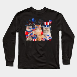 Three Cat Patriotic USA Cat Lovers Cat Happy 4th Of July Long Sleeve T-Shirt